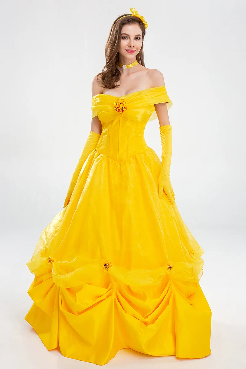 زي الأمير الأصفر حسناء الجنية T أداء الهالوين دكتور طويل الذهبي برينك ثوب تأثيري الزي للنساء #2