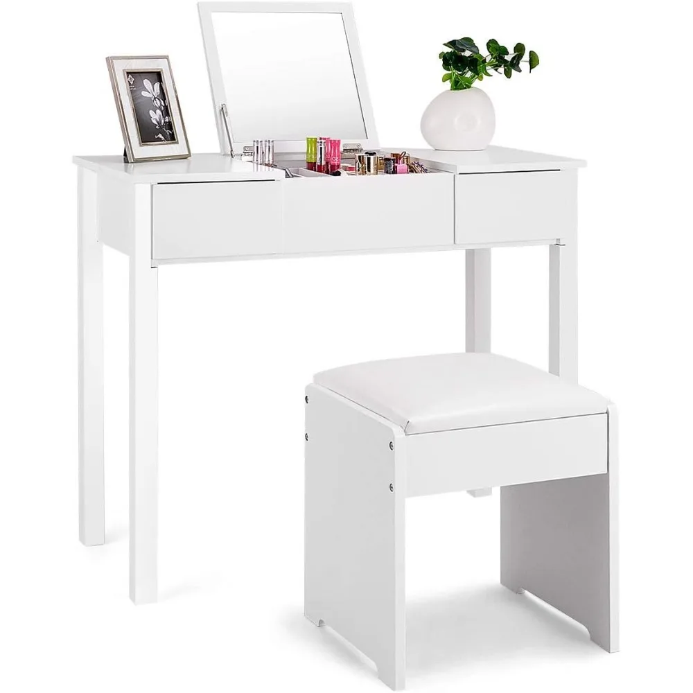 حمام مع مرآة قابلة للطي، درجين، 3 منظمات قابلة للفصل (أبيض)