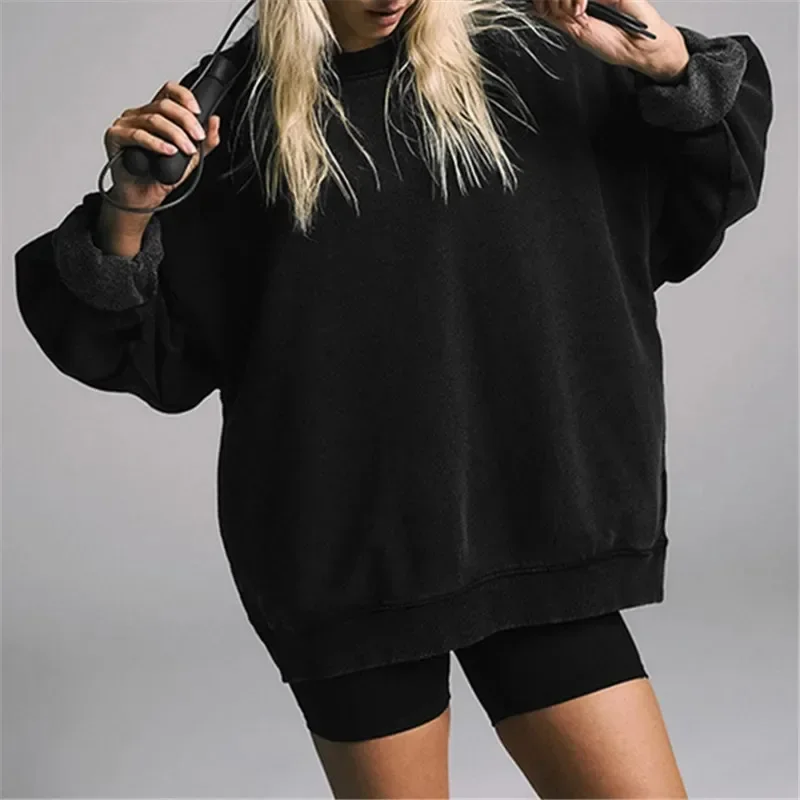 2024 neue Vintage Dark Solid Langarm O Neck Pullover Sweatshirt Frauen Casual Sportliche Herbst Winter Tops Y2K Lose Sweatshirts