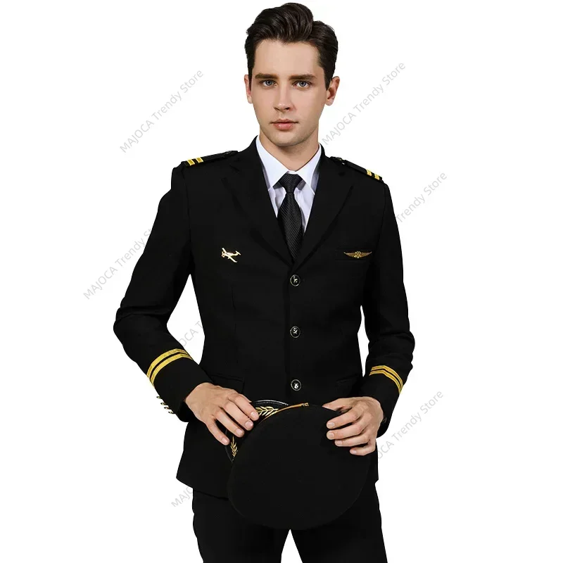 Uniforme de pilote veste capitaine Piloto Avion, uniforme de compagnie aérienne, robe de réunion annuelle senior, costume hauts manteau d'agent de bord pour hommes