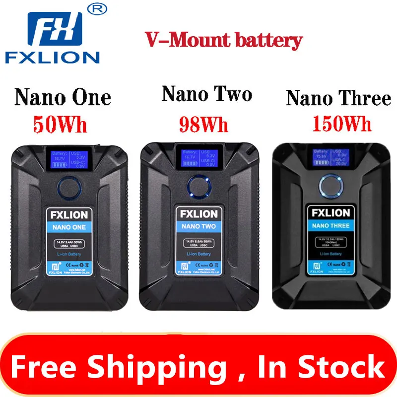 

FXLION Nano ONE/TWO/THREE V-Mount V Lock Battery 98WH 50WH 150 WH Tiny lithium battery Type-C D-tap USB Micro USB Camera Battery