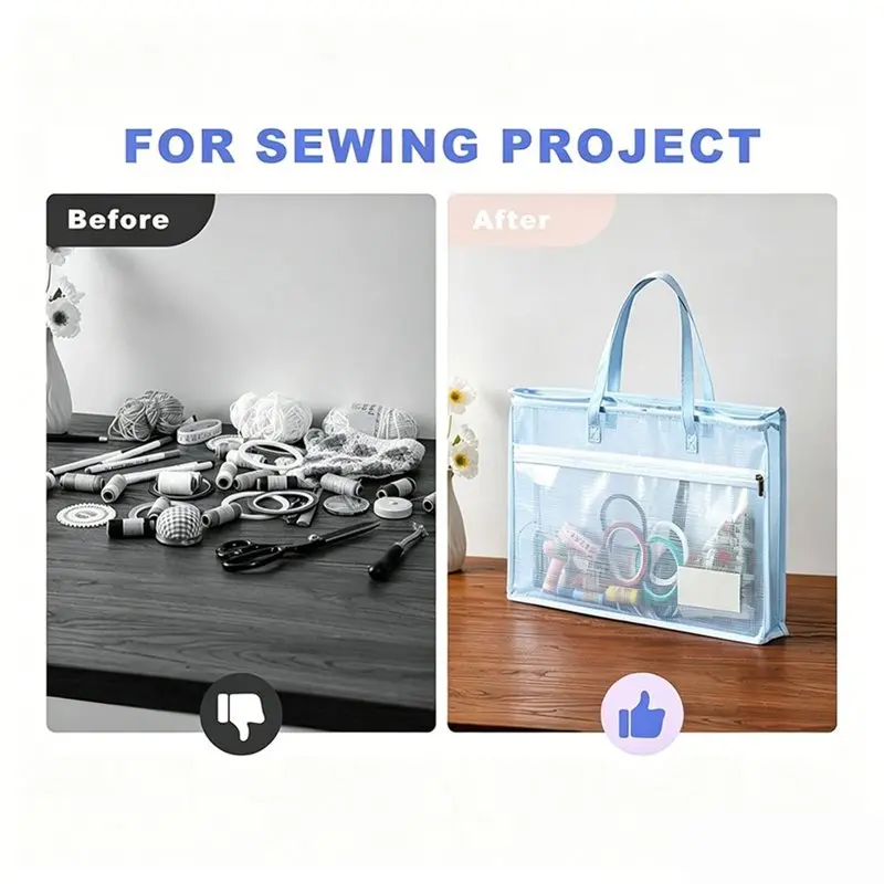 Stylish-A3 Project Bags Large File Bag For Quilting Craft Storage Bag Transparent Grid Mesh Zipper Drawing Sketch Storage Bags