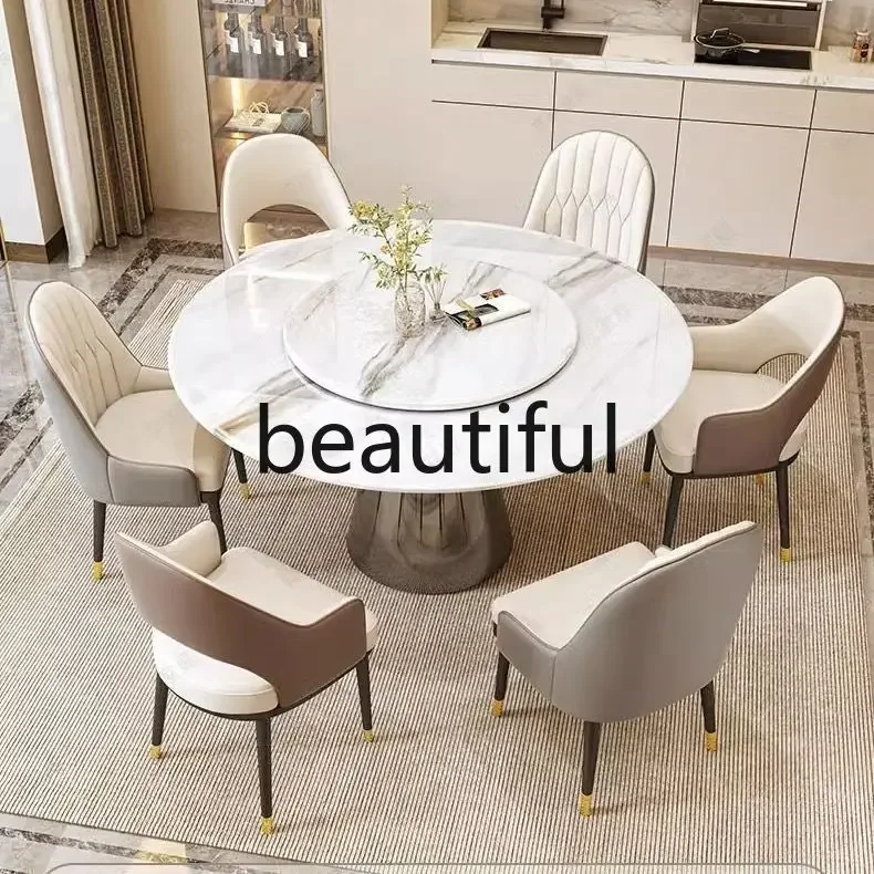 E153 Light luxury natural supercrystalline stone dining table and chair combination round table  household rock slab dining tabl