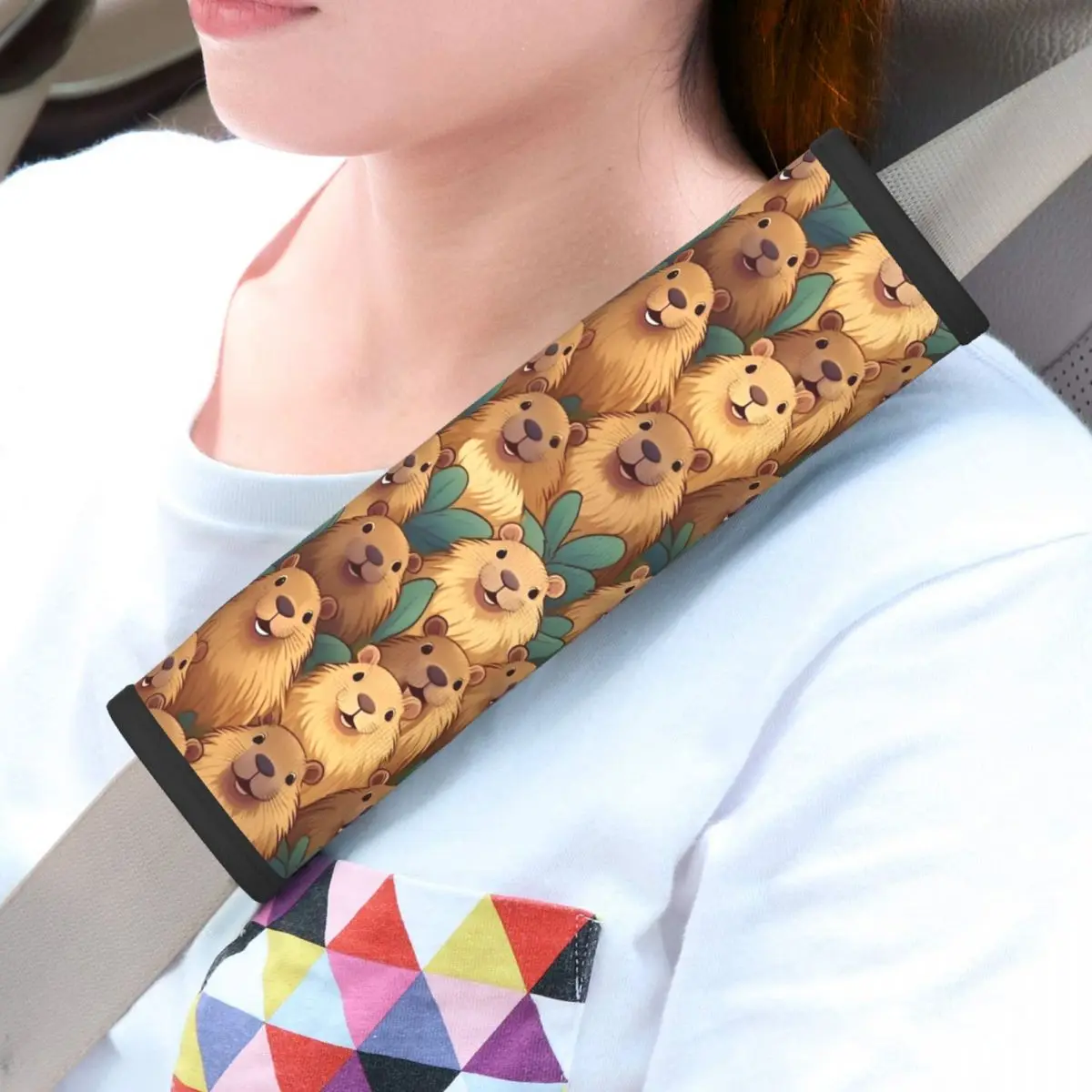 Car Kawaii Capybara Pattern Seat Belt Cover Comfort SeatBelt Cushion for Cars Backpack
