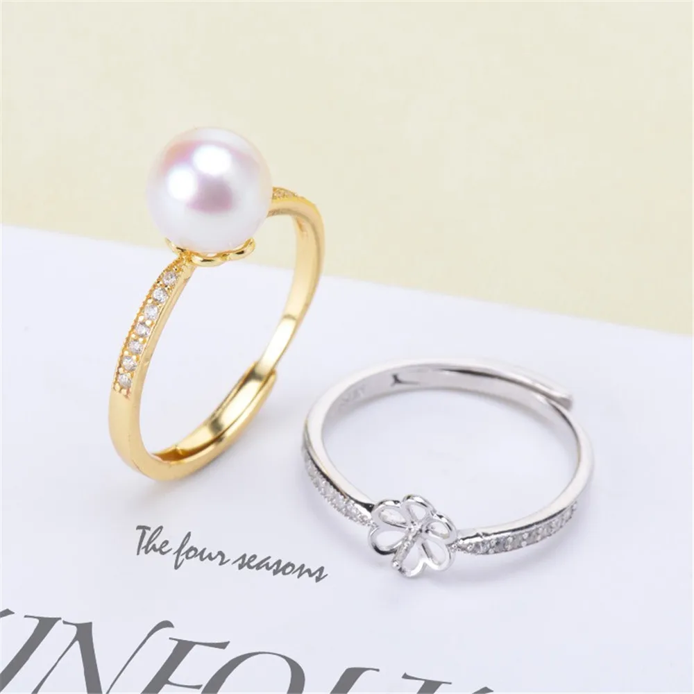 DIY Pearl Ring Accessories S925 Sterling Silver Pearl Ring Empty Holder Minimalist Ring Holder for Women Fit 5-6mm Round Beads