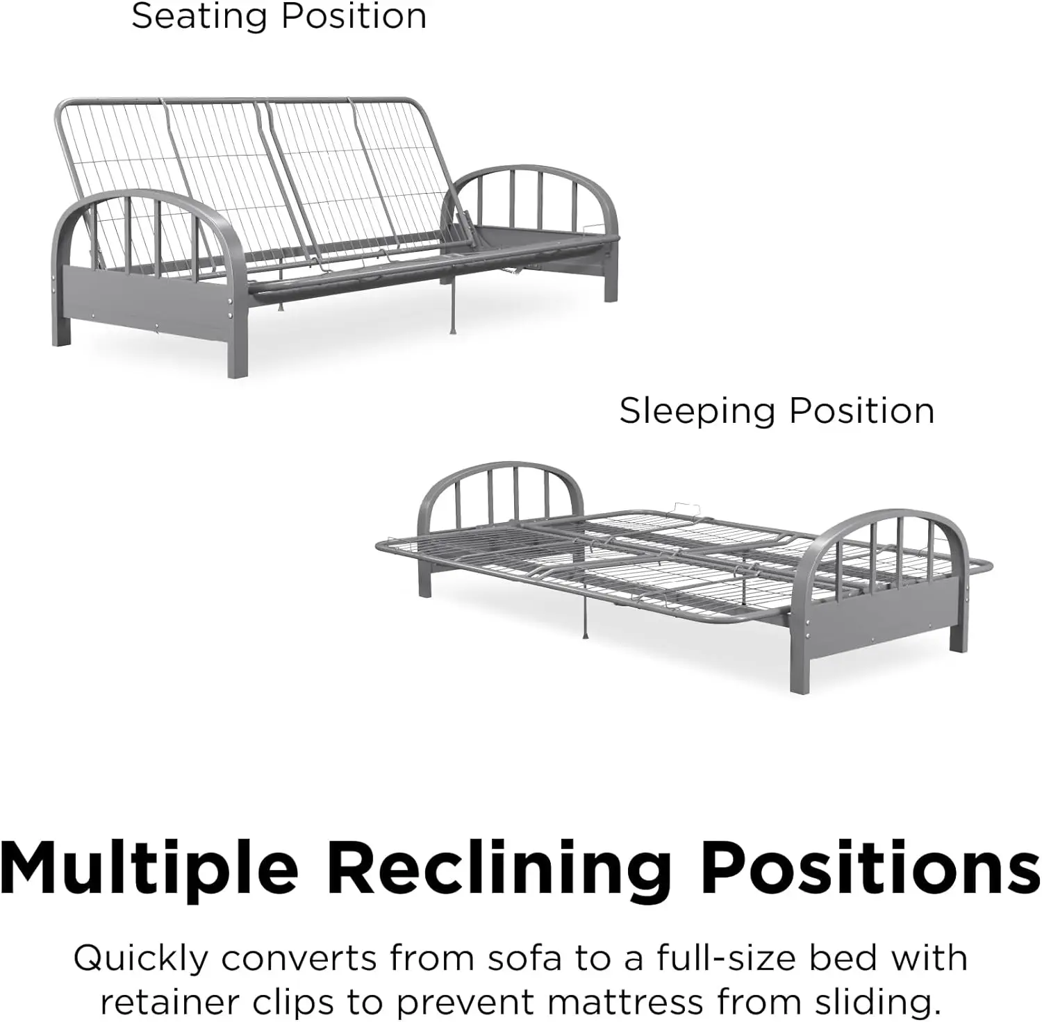 Futon Metalen Frame, Gemakkelijk Omgezet In Een Full- Size Bed, Zilver