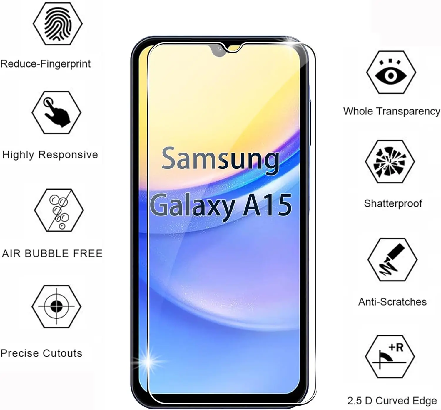 Protector de pantalla para Samsung Galaxy A15 5G 9H, vidrio templado HD, 2/4 unidades