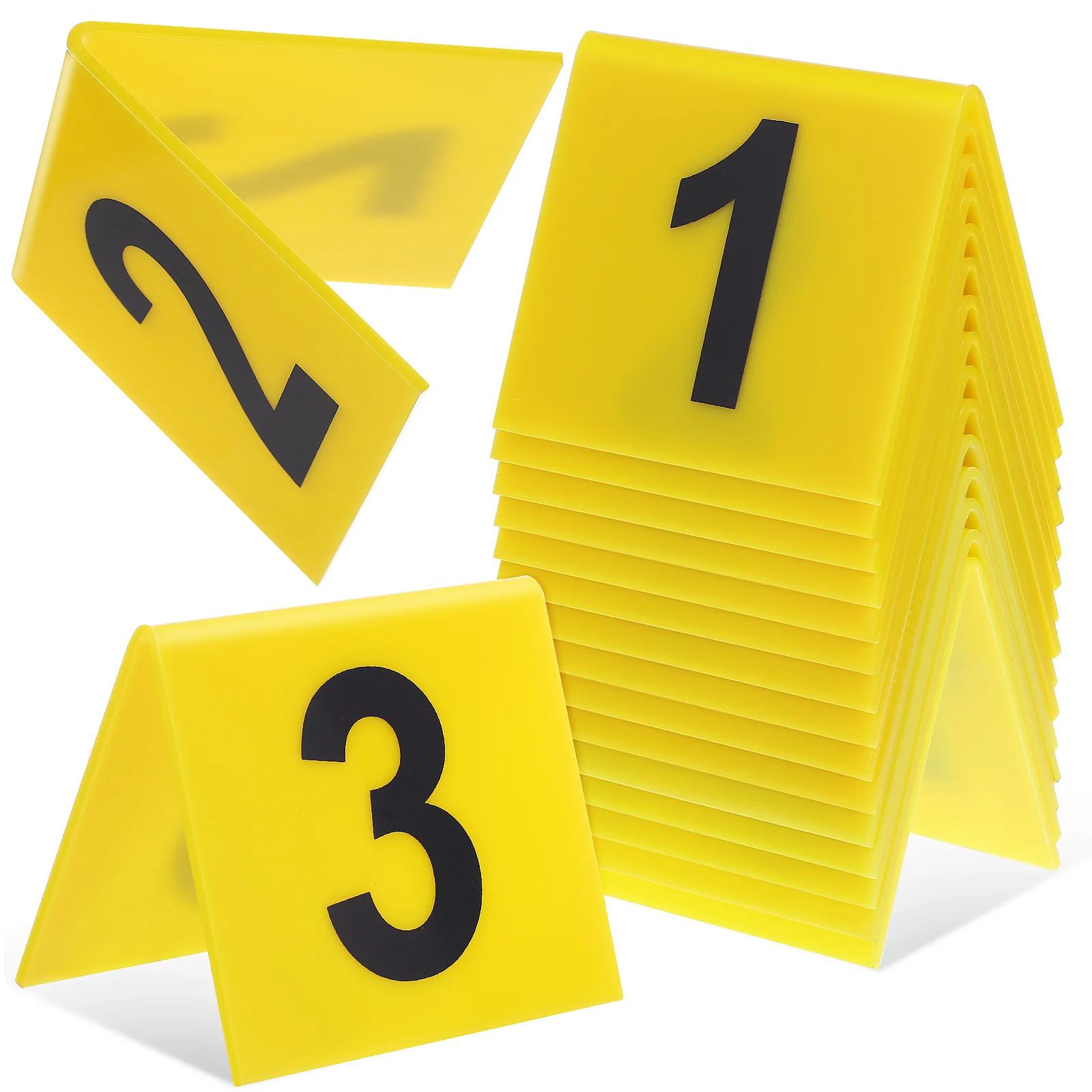 

15pcs Acrylic Table Number Signs 5 5x6 3cm Yellow Background Black Lettering Stable Placement Triangular Design Sturdy Plastic