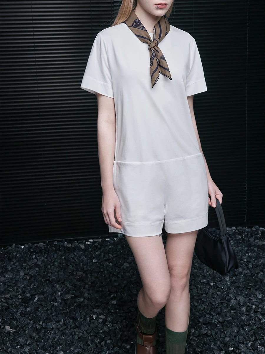 

Ele White One-Piece Pantsuit orts Women's Summer 2025 Faion High-End Lightweight Luxury Feel Street Sle Cotton Blend