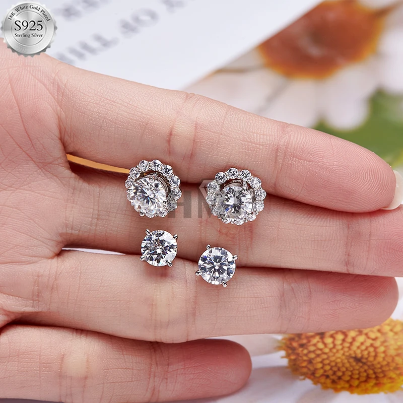 

Real Moissanite Diamond Star Stud Earrings 1.0ct 6.5MM D Color VVS1 Pure 925 Sterling Silver for Women Wedding Fine Jewelry