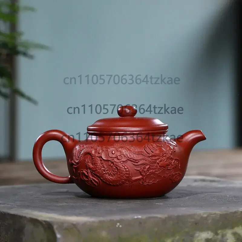 China Yixing Zisha Pottery Clovershrub Clay Handmade 250cc Dragon Grain Teapot