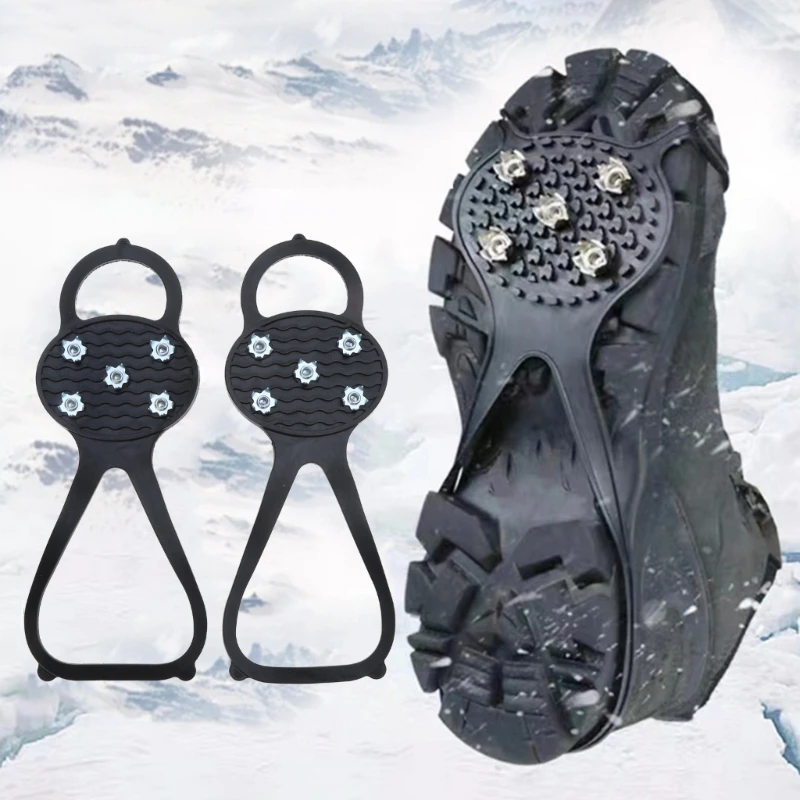 Universal 5 Teeth Ice Grips Snow Spikes Crampons Traction Cleats Grippers NonSlip Crampons Ice Cleats Snow Grips