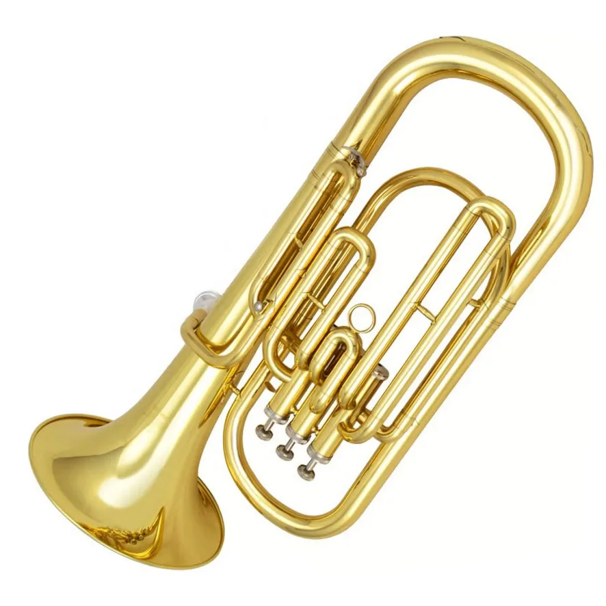 Bb Key Gold Lacquered Euphonium 3+1 Pistons Brass Instrument 14.4MM Bore 260MM Bell Equipped With Hard Carry Case