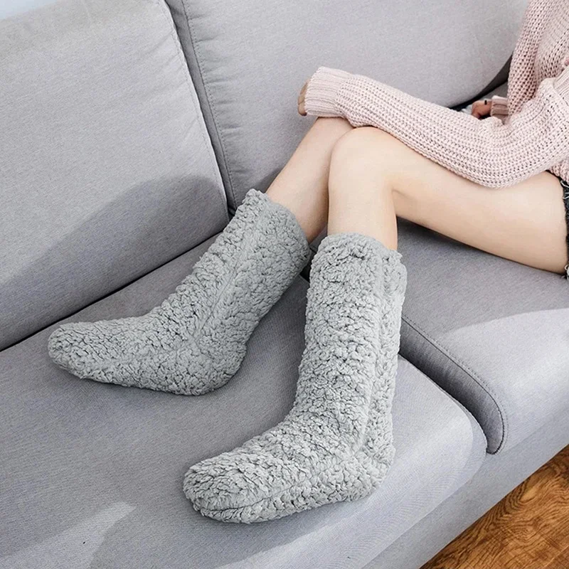 Thickened Winter Woven Thermal Cashmere Socks Floor Socks Women\'s Carpet Home Plus Socks Velvet Sleep Socks Slippers Leg Cover