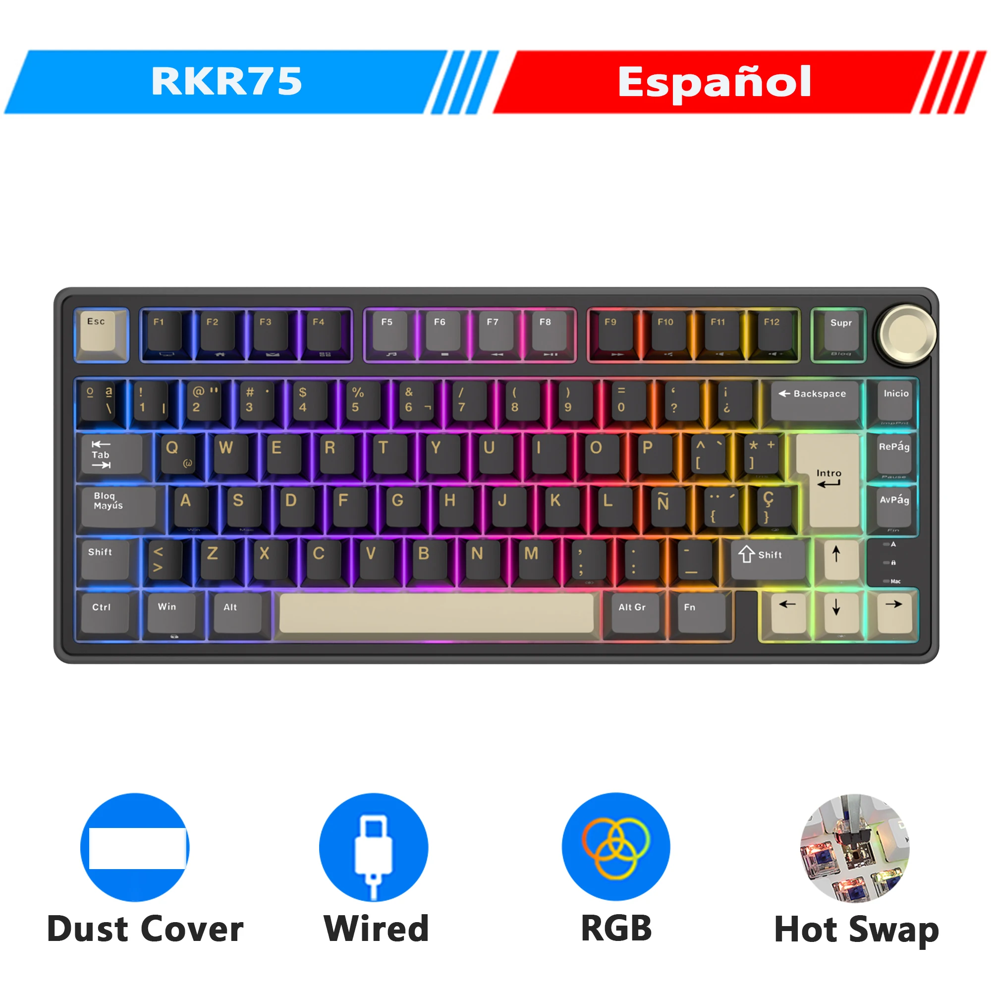 Teclado Mecânico RK R75 80 Teclas RGB Gamer
