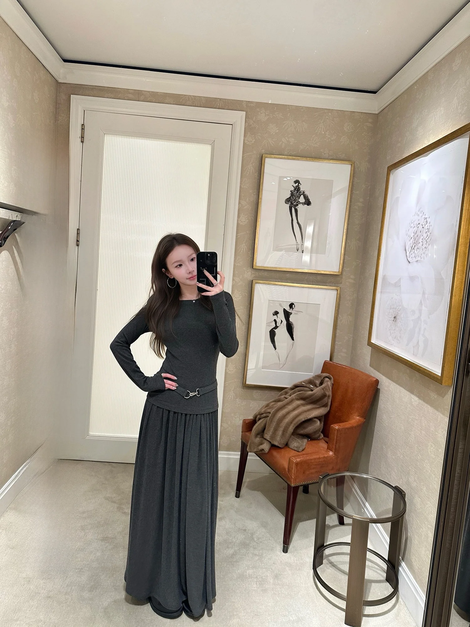 

Goo Goo Eyes Korean Sle Slim Fit Long Sve Base irt f Skirt Spring Two Piece Set Women's Faion Ensemble