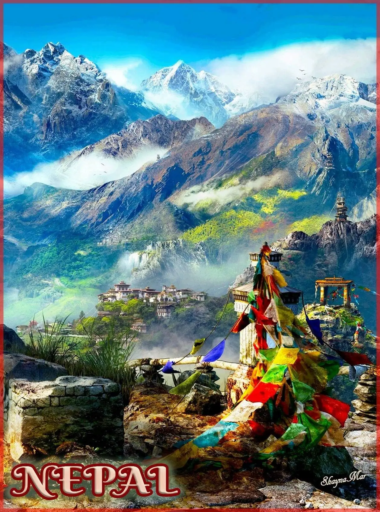 Wandkunst, Metallschild, 20,3 x 30,5 cm, Nepal, Südostasien, asiatischer Berg. Metall-Blechschild „Mount Everest Travel Advertisement“, Hausdekoration, Gi