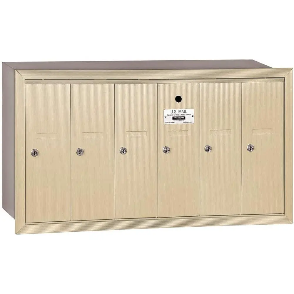 

6 Door Recessed Veal Mailbox with Lock, Sandstone Finish