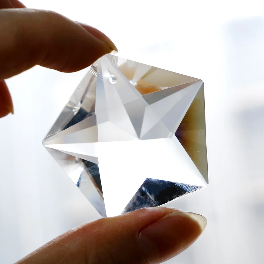 2PCS Faceted Prism Pentagram Glass Crystal Pendant Rainbow Suncatcher Chandelier Lamp Catcher Parts Window Garden Hanging Decor