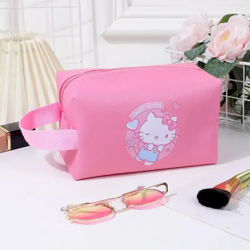 

PU Hello Kittys Cosmetic Bag Portable Large Capacity Leather Cute Anime Figure Girl's Heart Storage Bags for Woman