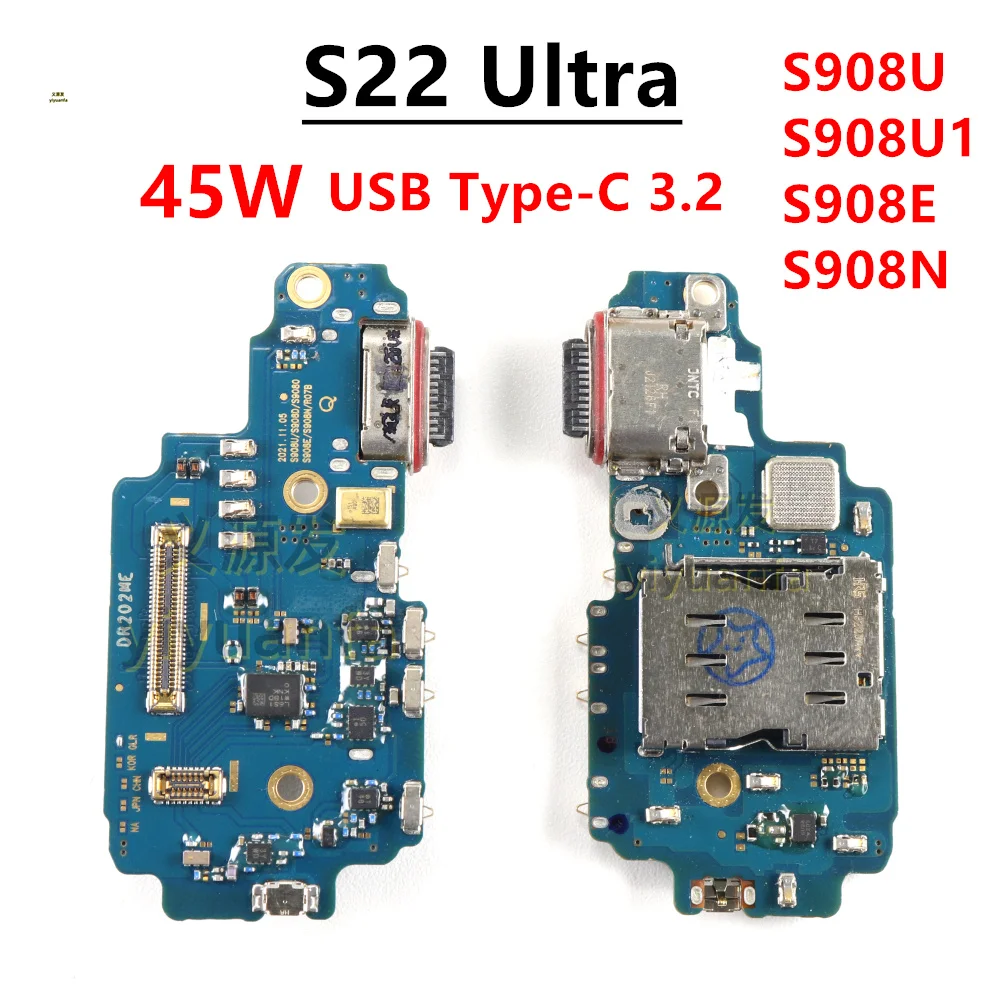 45W USB Type-C USB Charging Port Flex Cable For Samsung Galaxy S22 Ultra 5G S908U S908N S908E Charger Dock Connector Board Flex