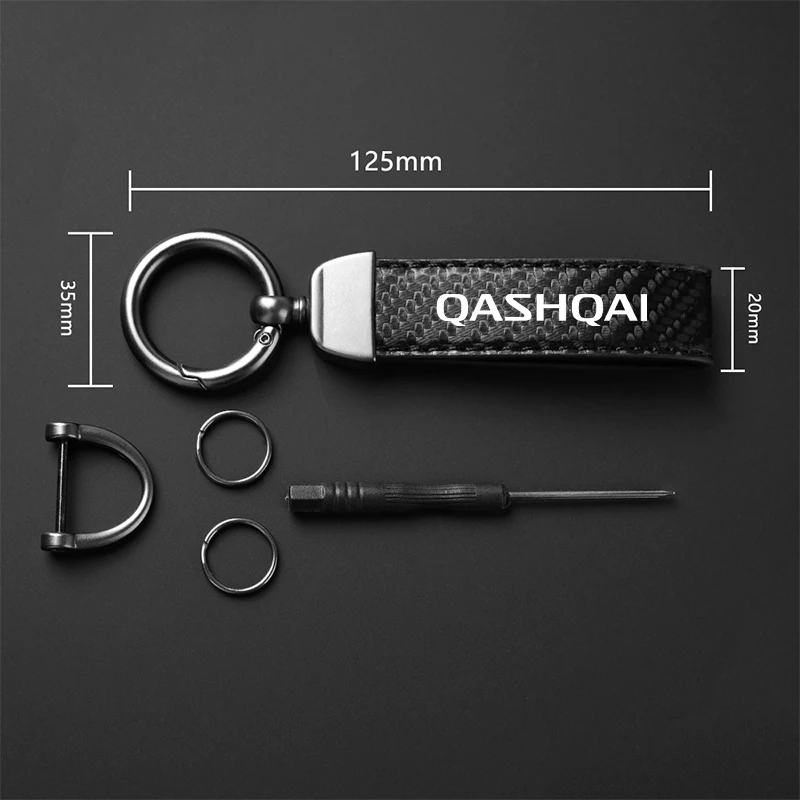 For Qashqai J10 J11 Leather Keychain Car Accessories Car Carbon Fiber Leather Keychain Horseshoe Buckle Jewelry