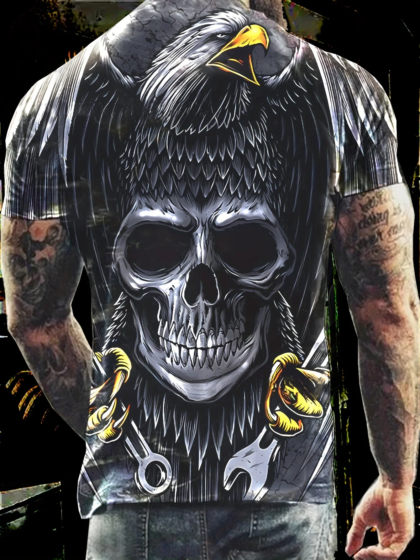 

Anime Skull Head And Eagle 3D Digital Print Men's Novelty Short Sleeve Crew Neck T-shirt Summer Outdoor Mens Tshirts Streetwear