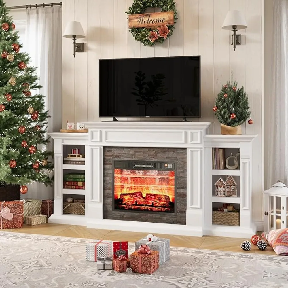 

70" Electric Fireplace with Mantel, Fireplace TV Stand for TVs Up To 80 Inch, Modern Entertainment Center with Storage