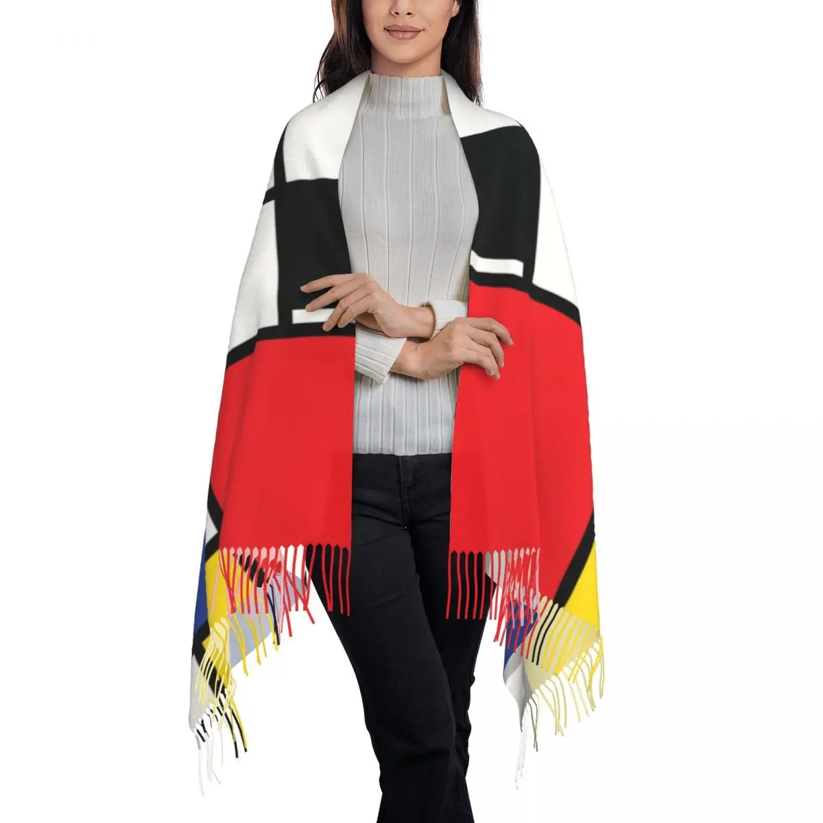 Custom Print Piet Mondrian De Stijl Scarf Men Women Winter Warm Scarves Abstract Art Colorful Shawls Wraps