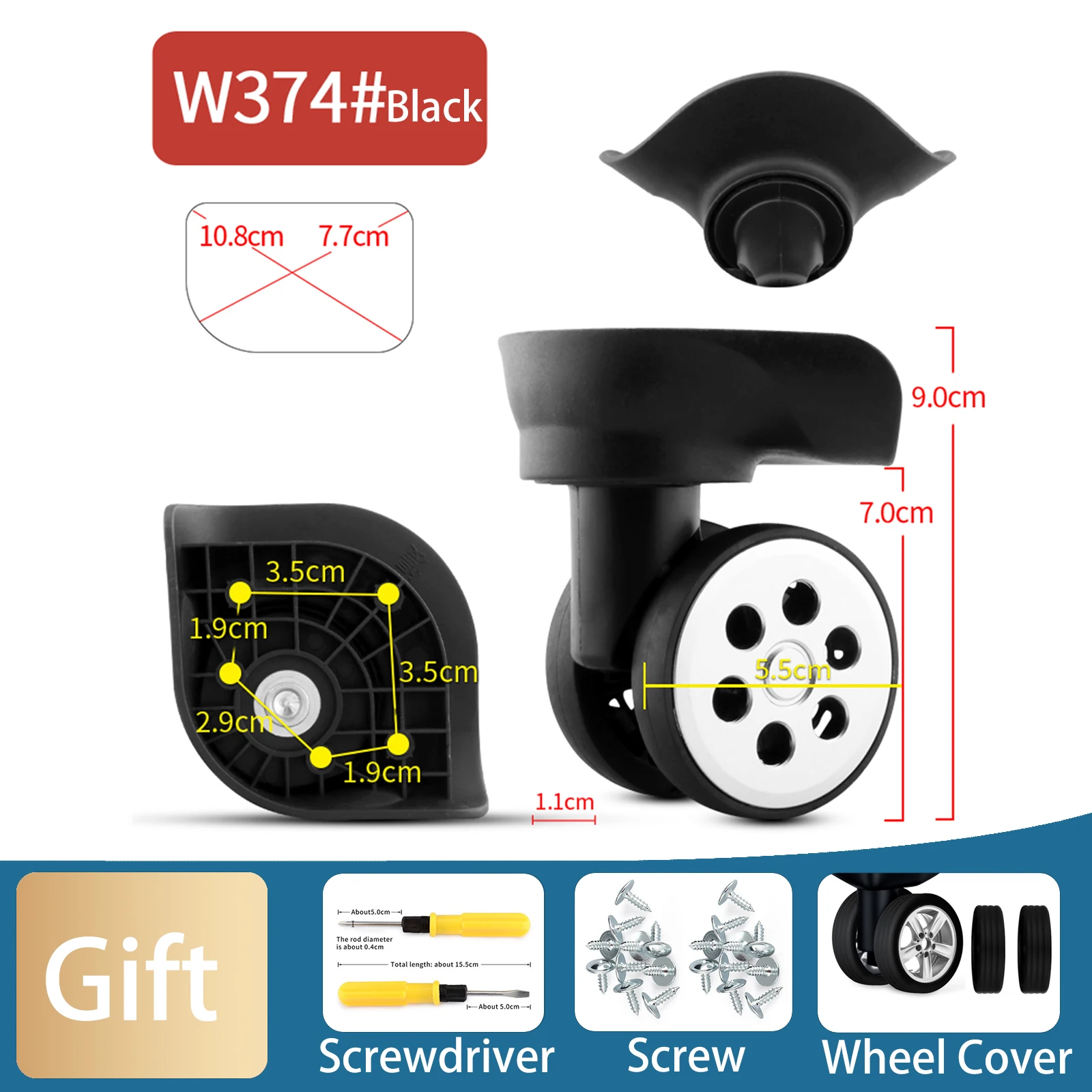 

W374 Trolley Suitcase Universal Wheel Luggage Carrier Wheel Noise Reduction Wear-Resistant Travel Carrier Accessories Universal