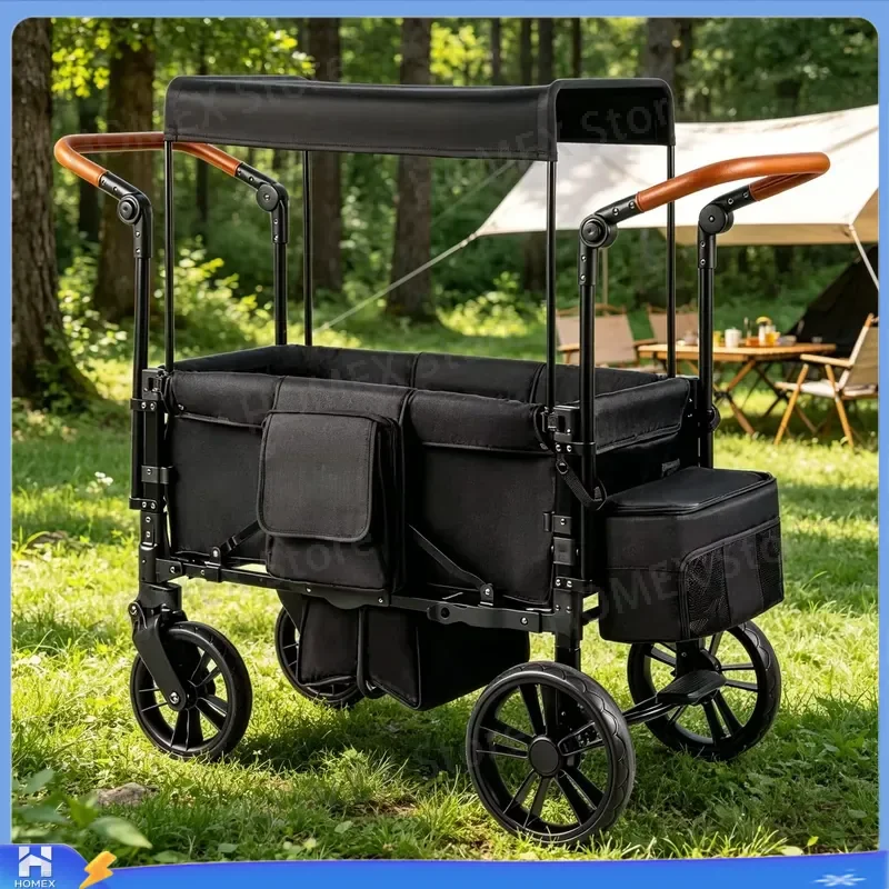 Foldable Camping Wagon Cart Heavy Duty Collapsible Outdoor Utility Trolley for Beach Garden Shopping Picnic All Terrain