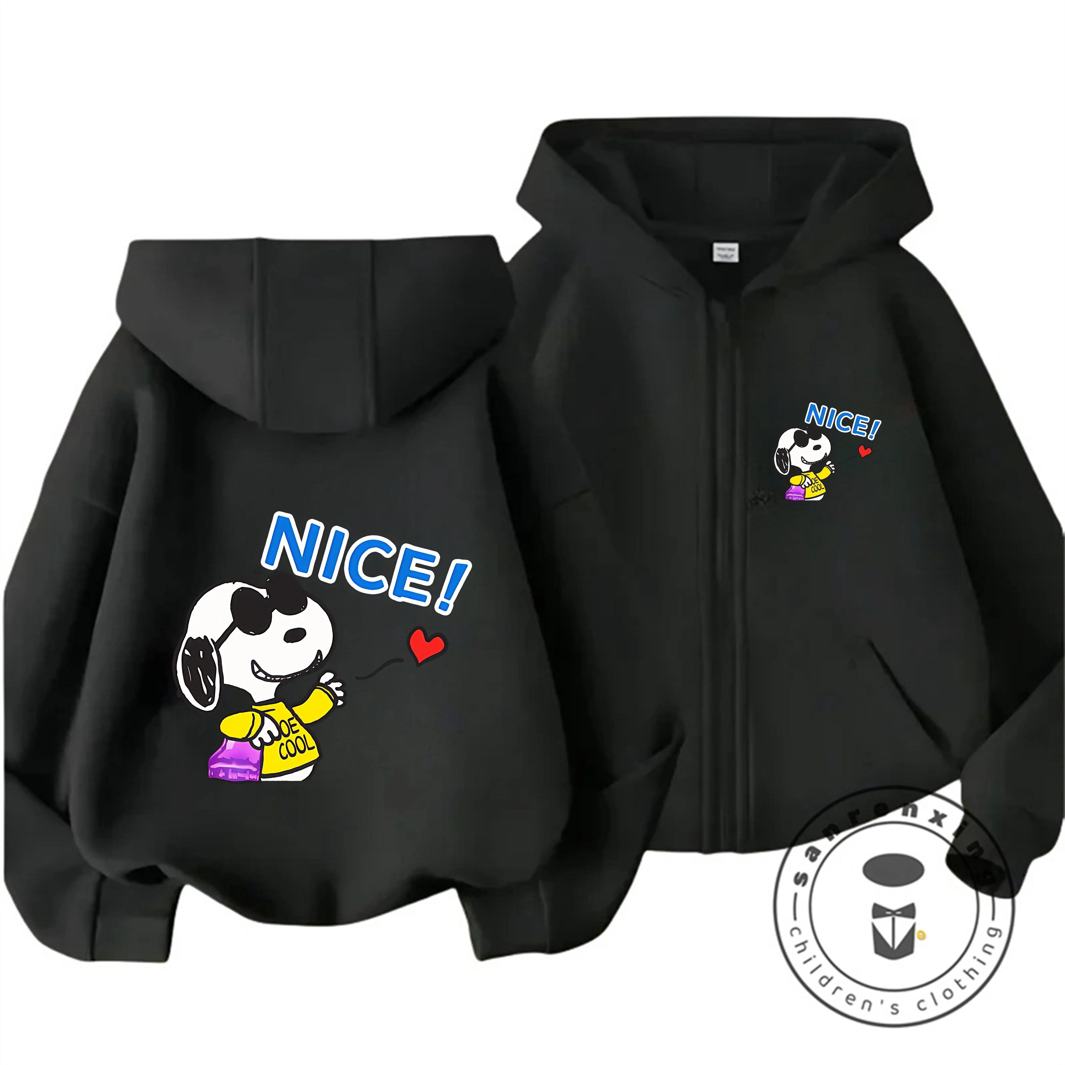 Sudadera con capucha con cremallera para uso diario, encantador diseño de dibujos animados de Snoopy, sudadera de moda de primavera para niños y niñas de 3 a 14 años