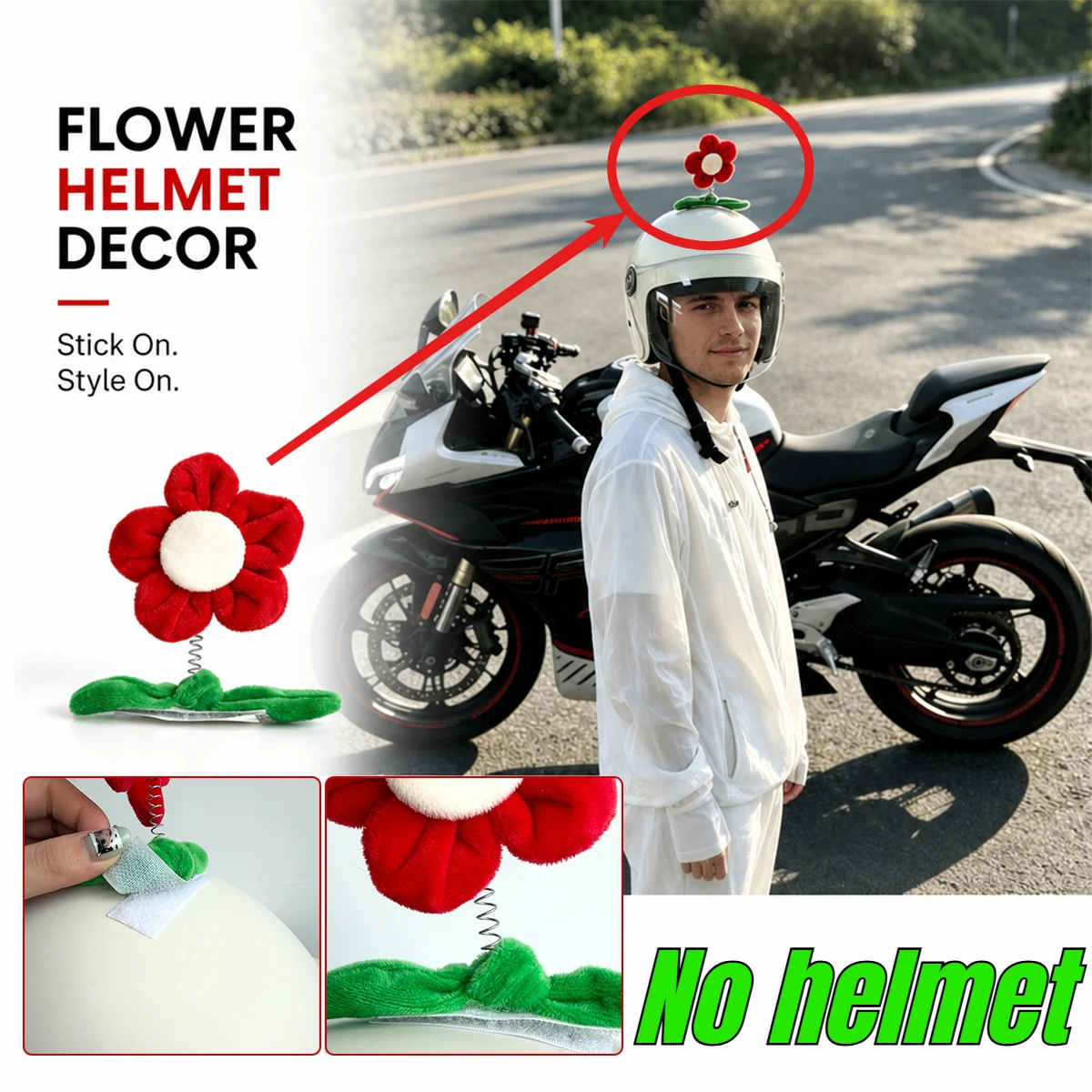 Cute Plush Flower Helmet Decor Spring Adhesive Ornament, Motorcycle Electric Bike Helmet Accessory, Helmet Not Included