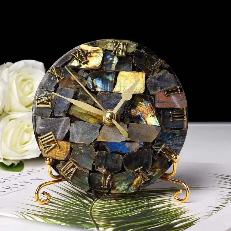 

Gem agate clock crystal table shelf clock home decoration labrador conch slice desk feng shui decoration
