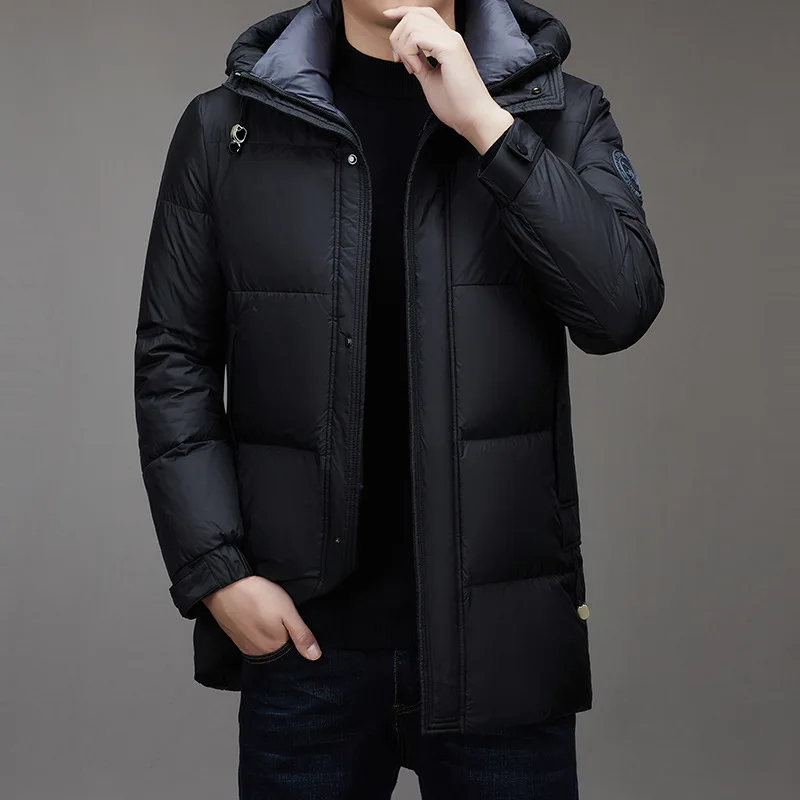 Winter Mid Length Down Jacket for Men\'s Hooded Warm and Loose Fitting Thickened Jacket