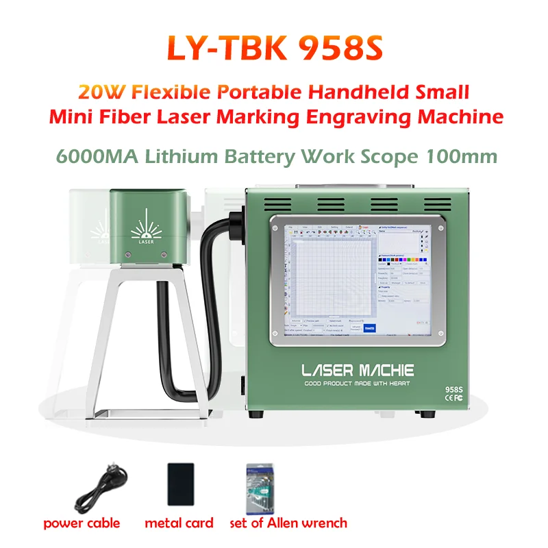 LY-TBK-Mini máquina de marcação e gravação a laser de fibra, portátil, flexível, portátil, pequena, embutida, 6000MA, 20W, 958S