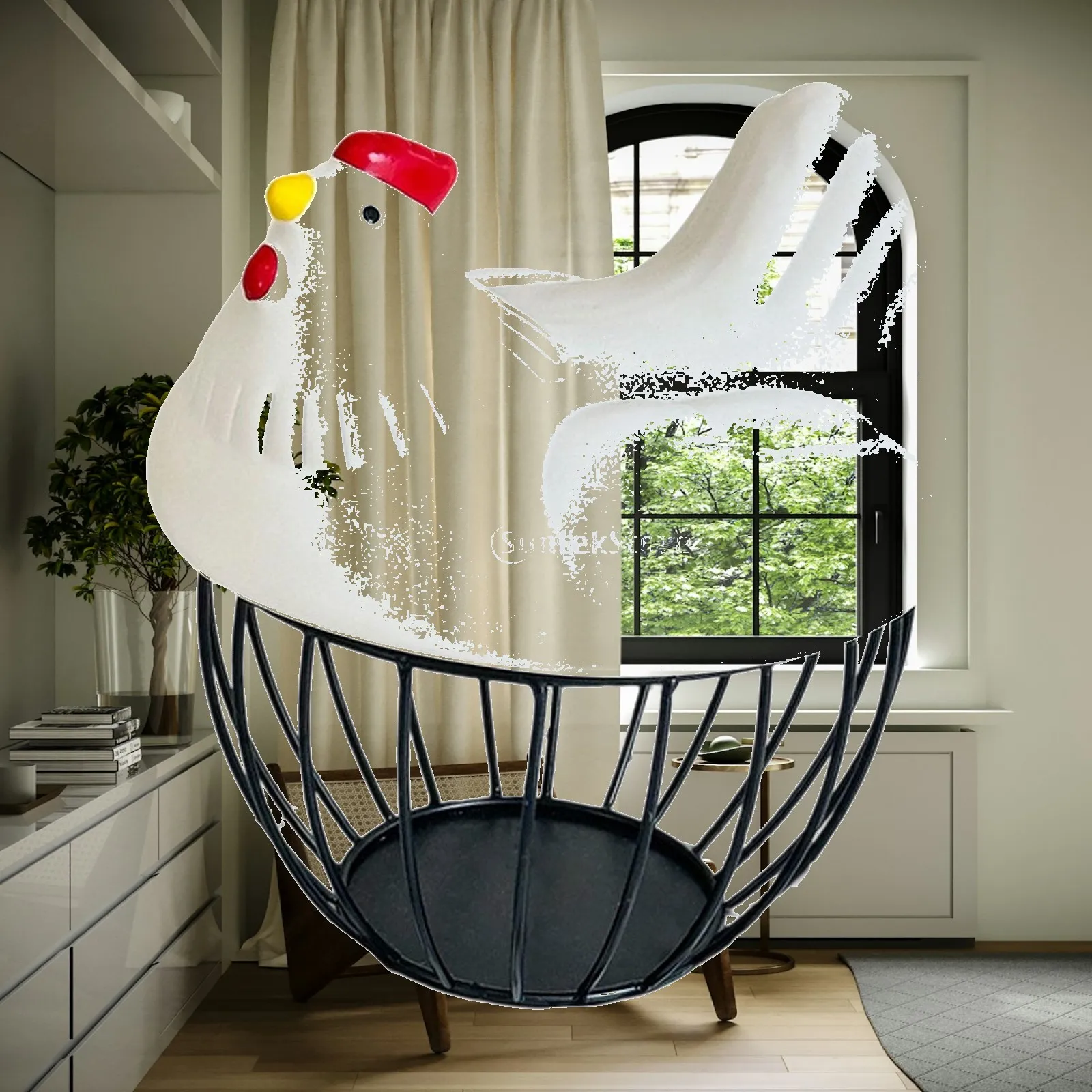 

Chicken Egg Holder Storage Basket Wire Enamel Art Cute Countertop Egg Container for Refrigerator Egg Organizer
