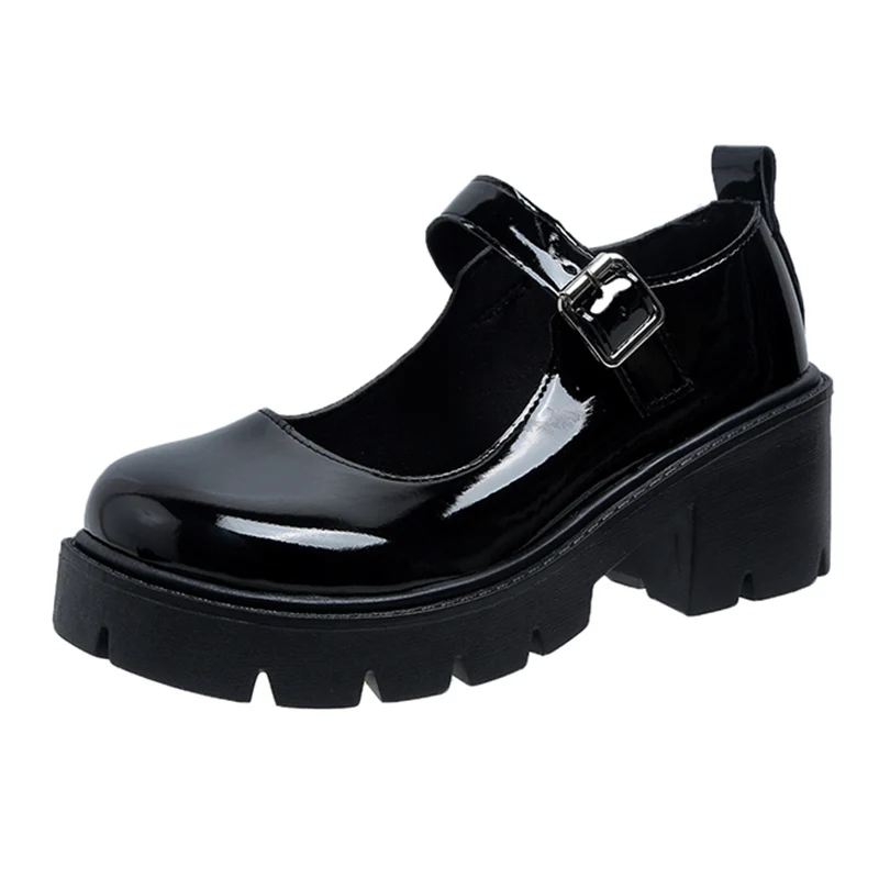 Schwarz Knöchel Schnalle Plattform Pumpen Frauen Japanischen Stil Patent Leder Mary Jane Schuhe Frau Punk Dicken Absätzen Lolita Schuhe Mujer