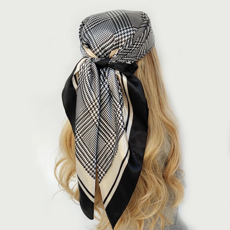 Silk Scarf Scarftop Headwraps For Women Vintage Four Seasons Hair Scarve 90*90cm Hijab Foulard Bandana Femme Headscarf