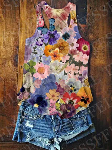 NewFashion colorido Graffiti flor gradiente Hippie Vintage Retro Harajuku 3DPrint mujeres Racerback camiseta sin mangas chaleco sin mangas X9