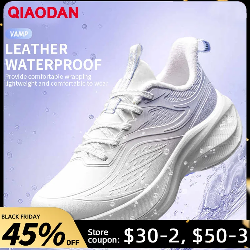 

QIAODAN Women Running Shoes Leather Jogging Lightweight Breathable Waterproof Comfortable Sneaker for Walking Gym QXB022254208G