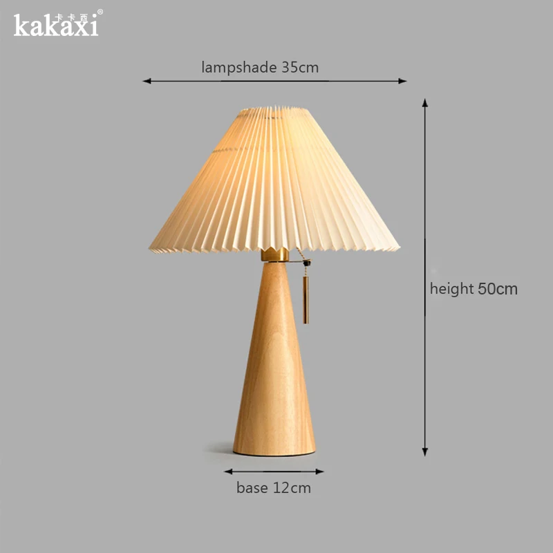 Nordic Three-Color Solid Wood Vintage Pleated Reading Lamp Bedroom Home Decoration Lighting Lamp Lede27 Bulb