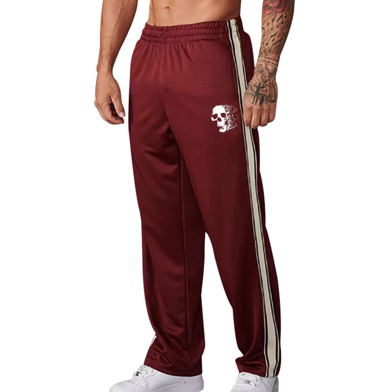 Halloween men's skeleton print sportswear pants with side stripe design elastic waist casual pants breathable running and fitn