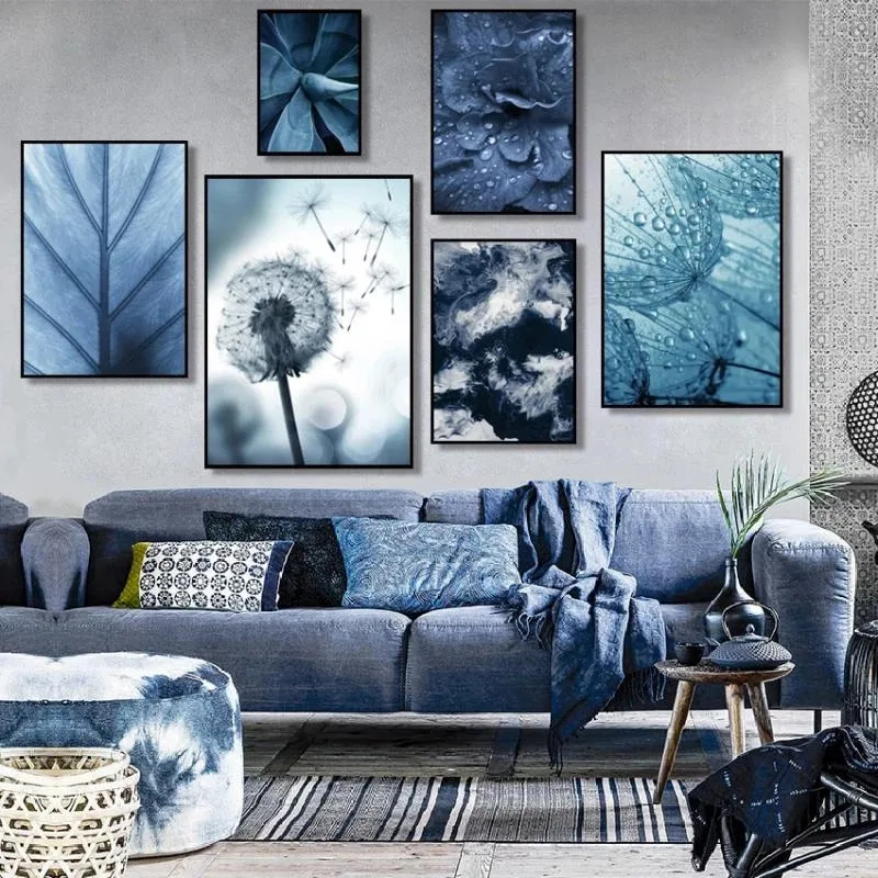 Landscape Poster Plant Dandelion Succulents Photography Close-Up Wall Painting Still Life Gray-Blue Canvas Printing Decorative