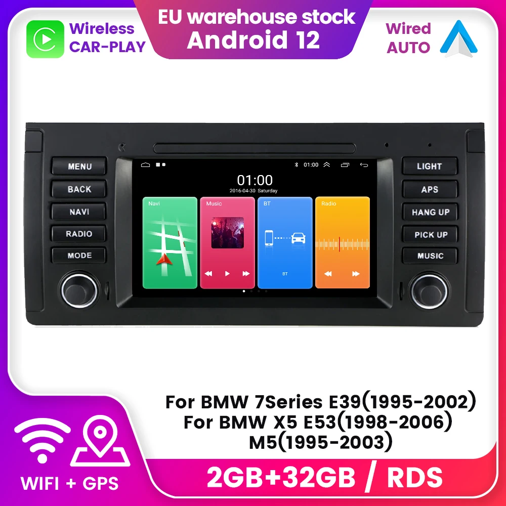 EU Warehouse 2 DIN Car Radio Android 13 Multimedia Player for BMW 7 Series E39 1995-2002 for BMW X5 E53 1998-2006 M5 1995 - 2003