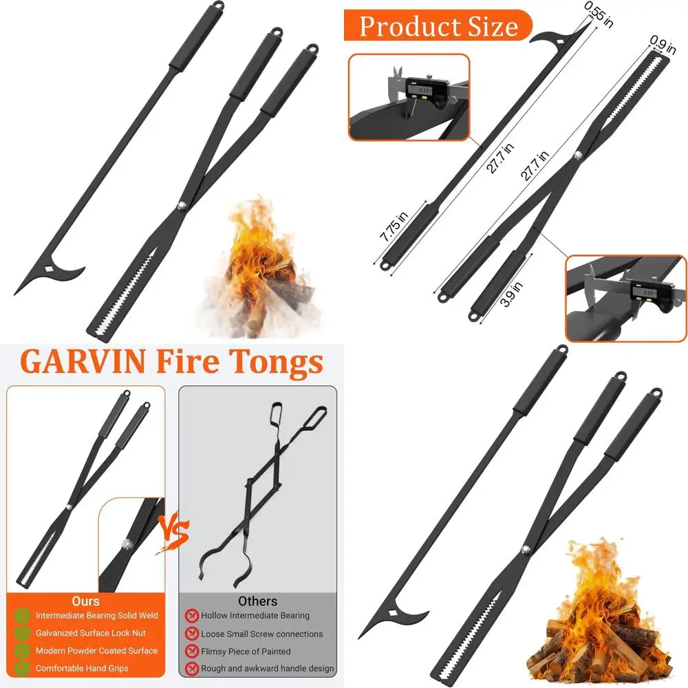 

Прочные ферменные щипцы из углеродистой стали 27,7 и набор для покера для каминов, огненных ямов, кемфоров и грилей для барбекю