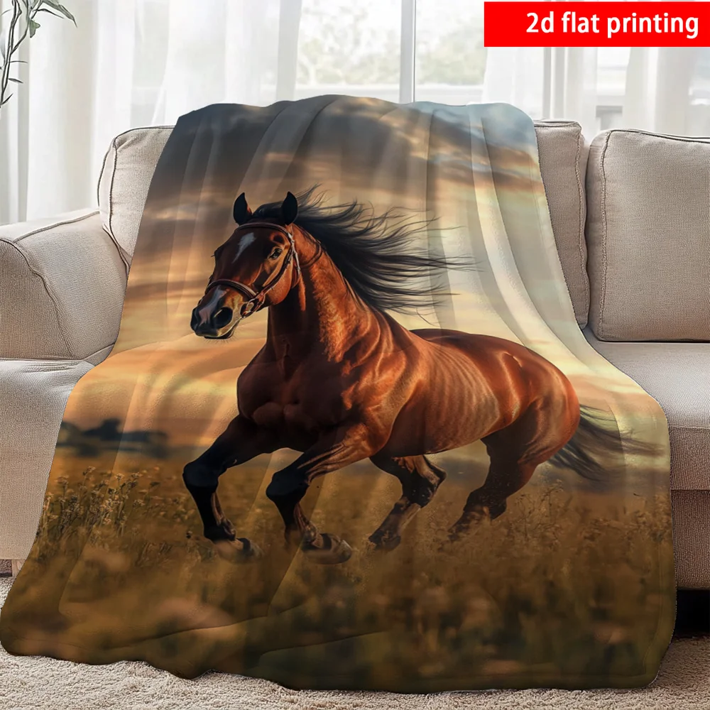 Premium Equestrian Horse Portrait Throw Blanket Polyester Art Print Couch Decor Throw Cozy Home Gift for Living Room