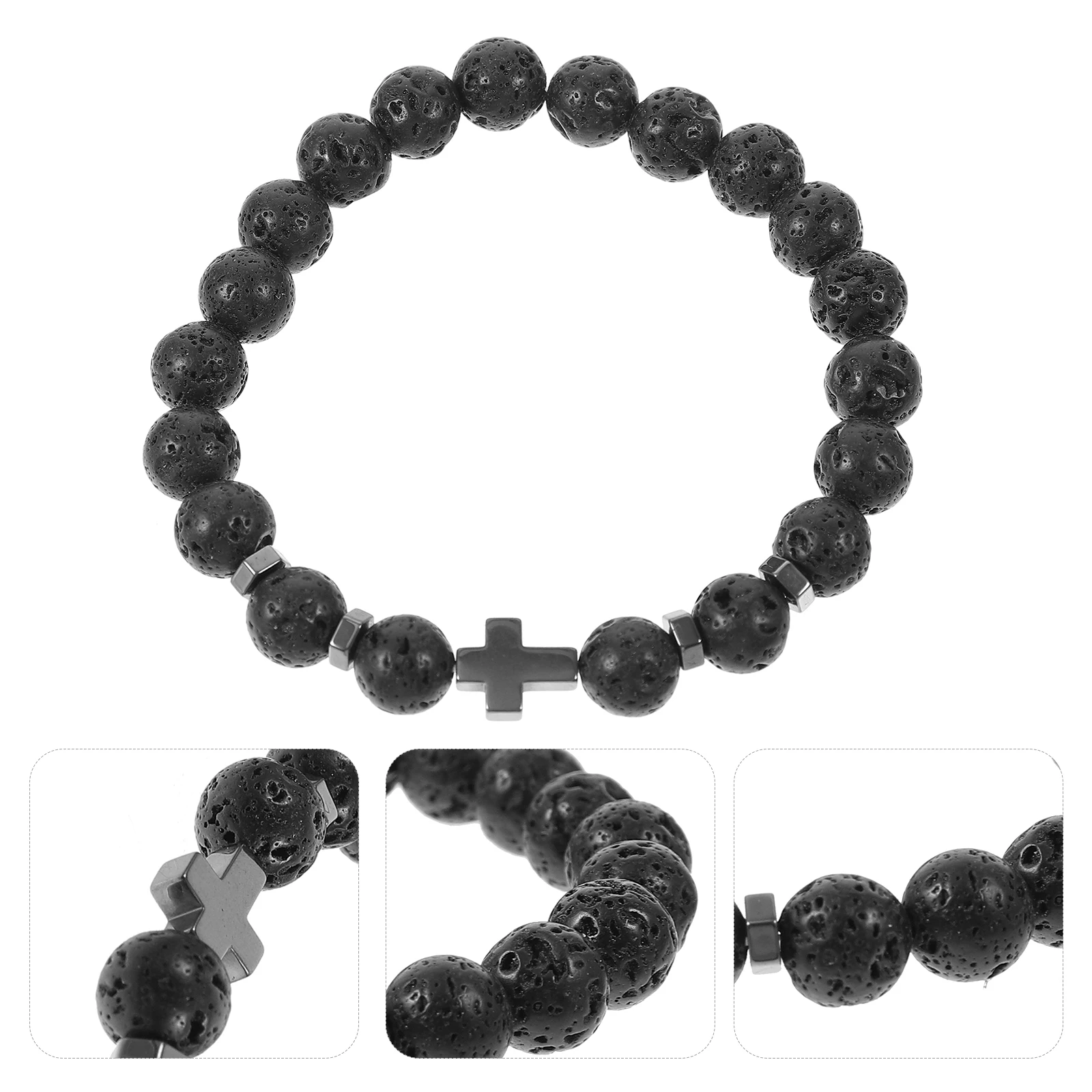 

1pc Natural Stone Cross Bead Bracelet for Men Women Religious Prayer Rosary Catholic Charm Hand String Jewelry Gift Fashion
