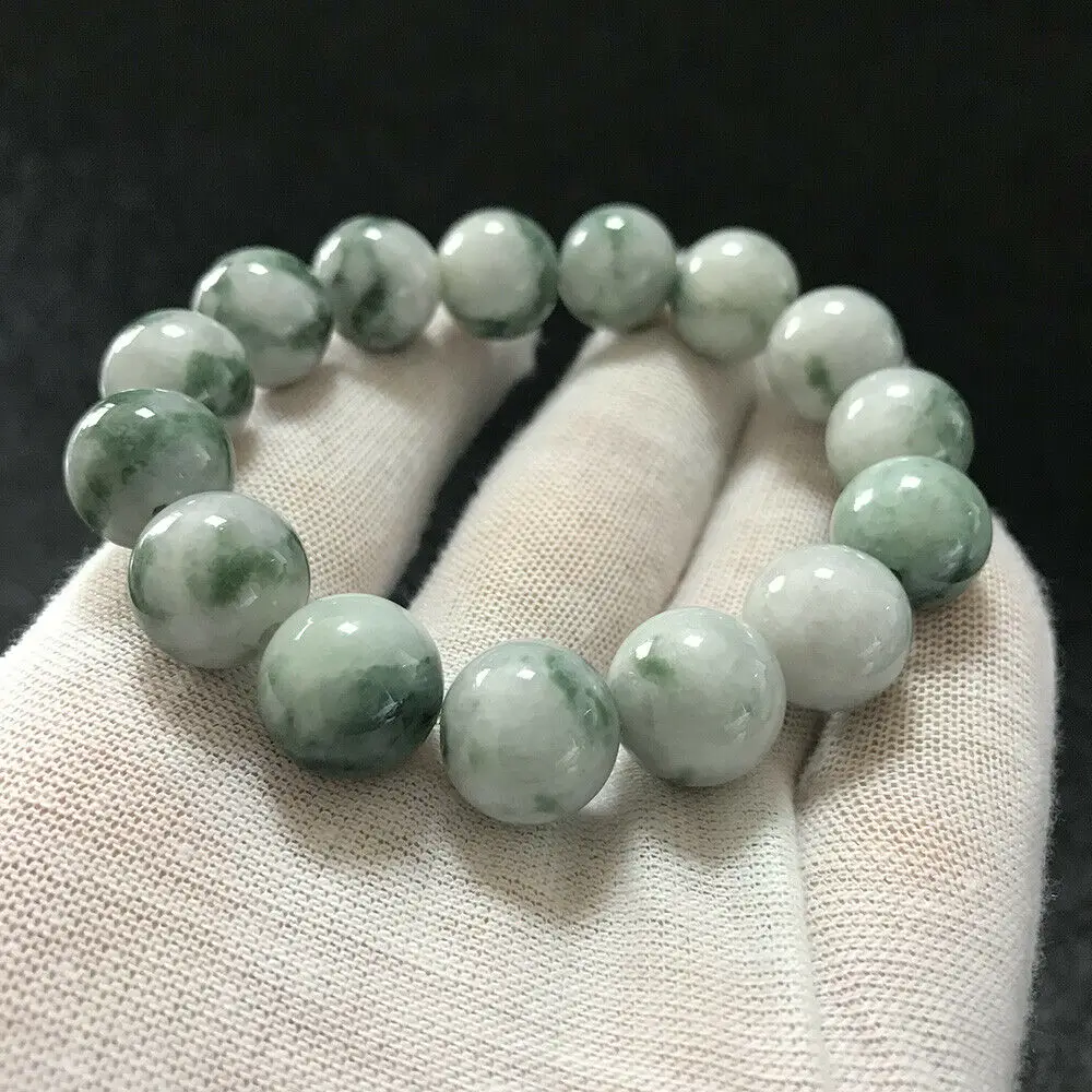 

14mm Certified Burma Jade Bracelet Beaded Bracelet Jade Bangle for Men Women