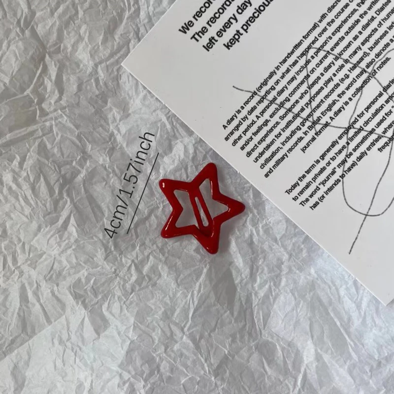 5pcs Y2k Cute Fashion Red Star Metal Snap Lucky Clip Hair Clips Women Girls Hairpins Barrettes Hair Jewelry Accessories